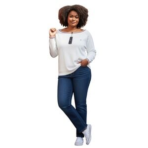 Tommy Hilfiger Womens XXL White Boat Neck Long Sleeve Cotton Blend Sweater NEW